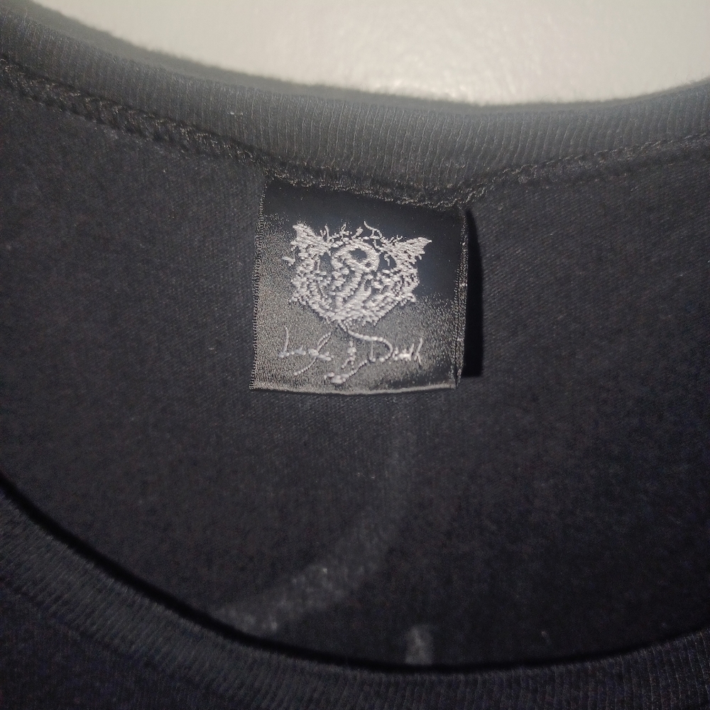 Beautiful Black Tee with Purple and White Design - Picture 2 of 7